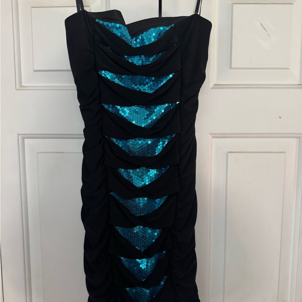 Elegant Black and Blue Sequin Dress